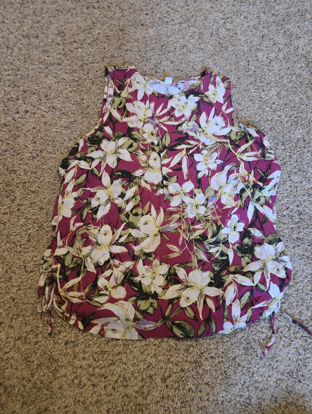 Women's Floral Sleeveless Shell Top - Magenta White